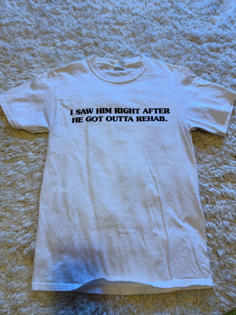 John Mulaney White Graphic Tee - I Saw Him Right After He Got Outta Rehab